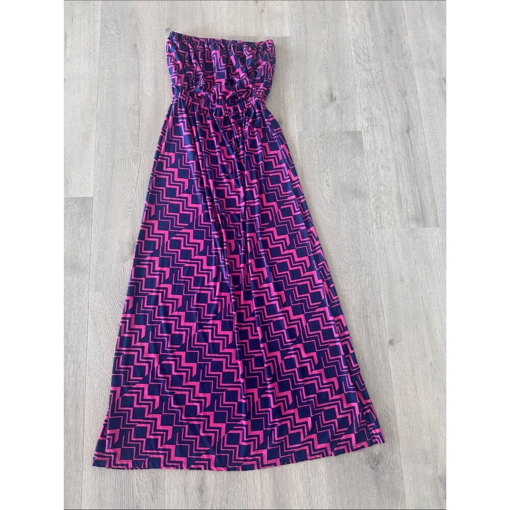 5th & Love Strapless Pink and Navy Zigzag Maxi Dress